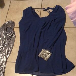 Elegant Blue Women's Top with Embellished Cuffs
